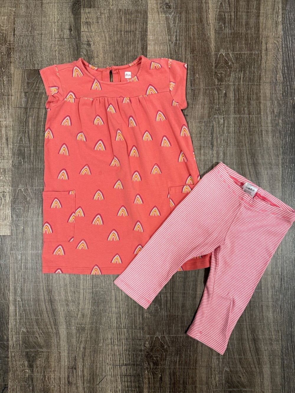 Tea Collection rainbow Coral Pink & White Striped Leggings